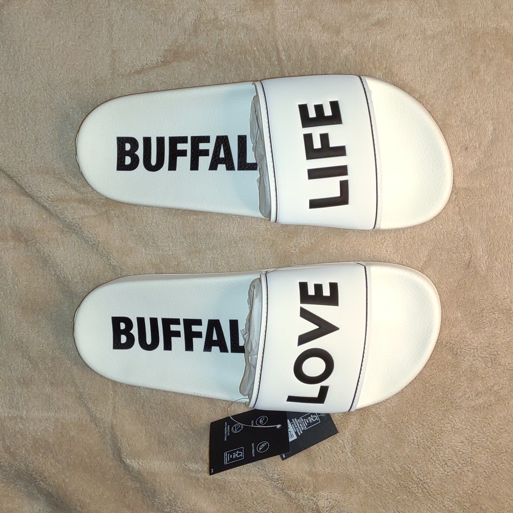 👣BUFFALO 💮White Riley Slides "Love Life"footwear - Picture 15 of 15